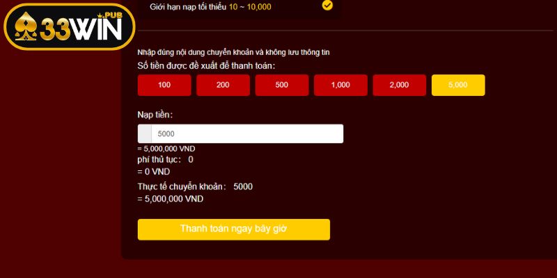Hướng dẫn chi tiết cách nạp tiền 33WIN cho tân thủ