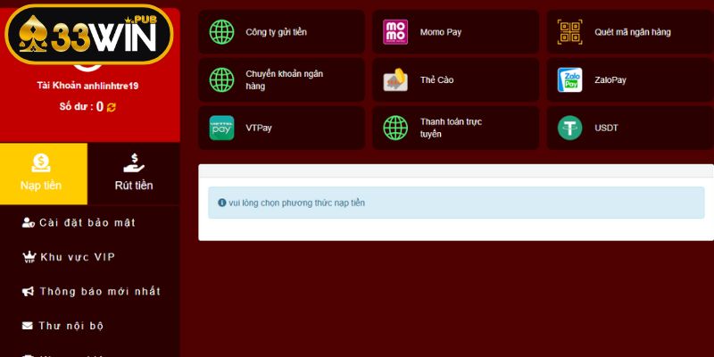 Nắm vững những điều kiện cơ bản cho việc nạp tiền 33WIN