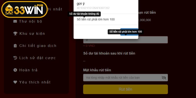 Lưu ý cần phải biết khi rút tiền 33WIN